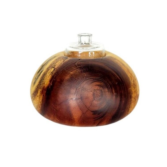 Vintage MCM KOA Wood Natural Edge Rustic Modernist Bud Vases Glass Insert Signed - Picture 8 of 14